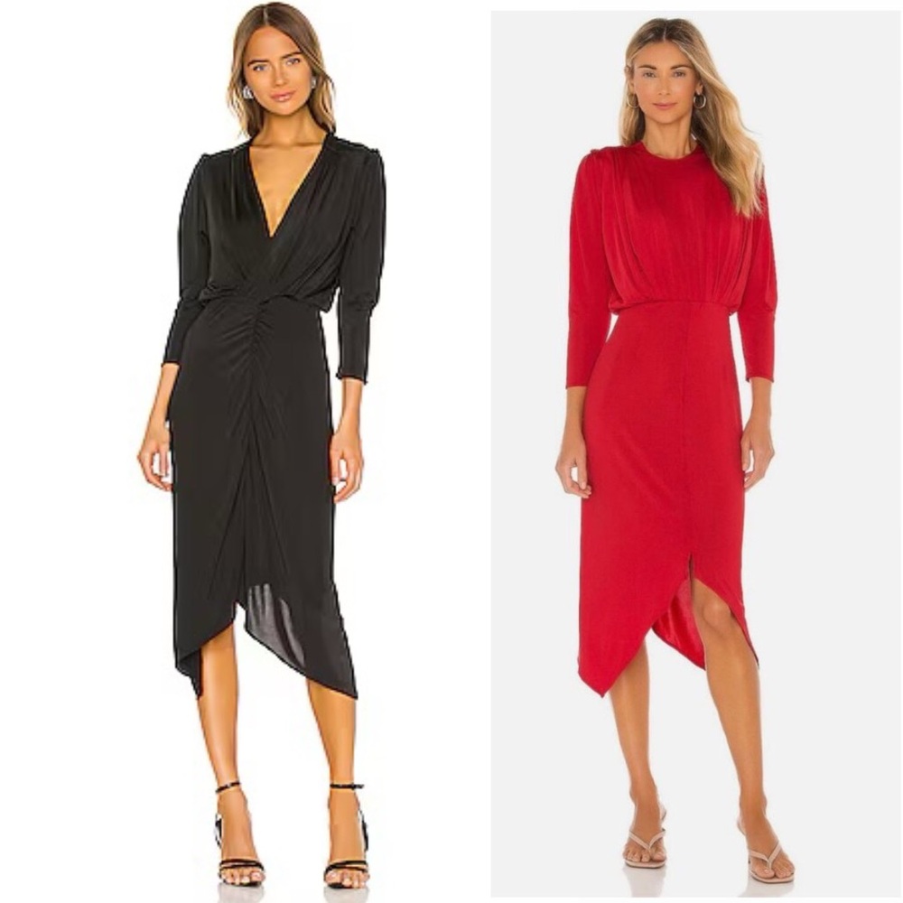 We Are HAH || In A Rouche Reversible Dress Plunge + High Neck Tie Black L NWTโ
